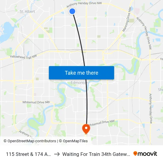 115 Street & 174 Avenue to Waiting For Train 34th Gateway Blvd. map