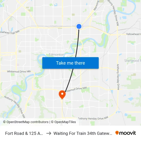 Fort Road & 125 Avenue to Waiting For Train 34th Gateway Blvd. map