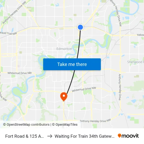 Fort Road & 125 Avenue to Waiting For Train 34th Gateway Blvd. map