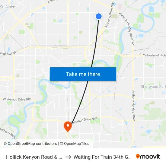 Hollick Kenyon Road & 162 Avenue to Waiting For Train 34th Gateway Blvd. map