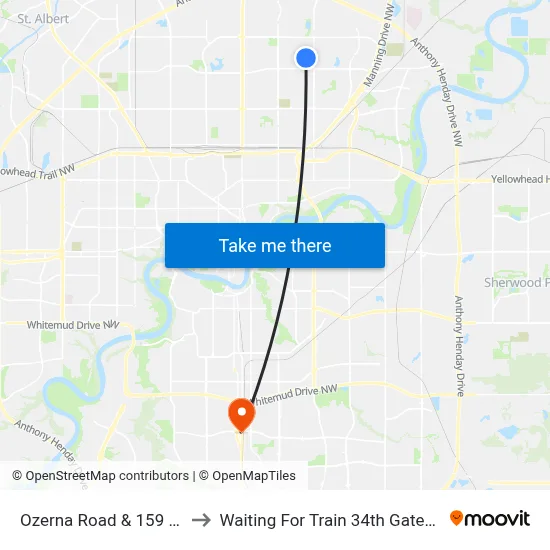 Ozerna Road & 159 Avenue to Waiting For Train 34th Gateway Blvd. map