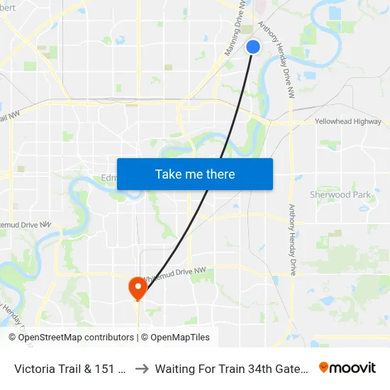 Victoria Trail & 151 Avenue to Waiting For Train 34th Gateway Blvd. map