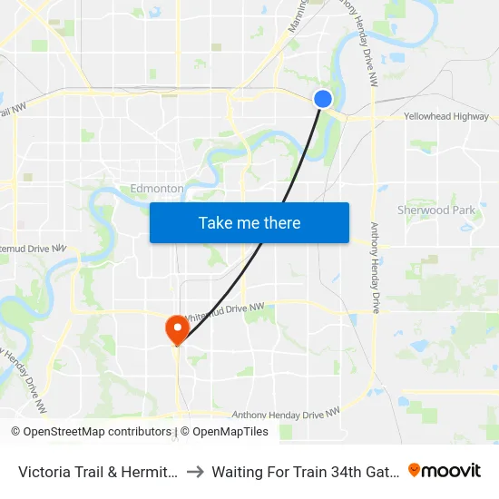Victoria Trail & Hermitage Road to Waiting For Train 34th Gateway Blvd. map