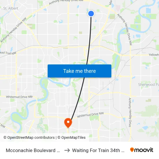 Mcconachie Boulevard & 167 Avenue to Waiting For Train 34th Gateway Blvd. map