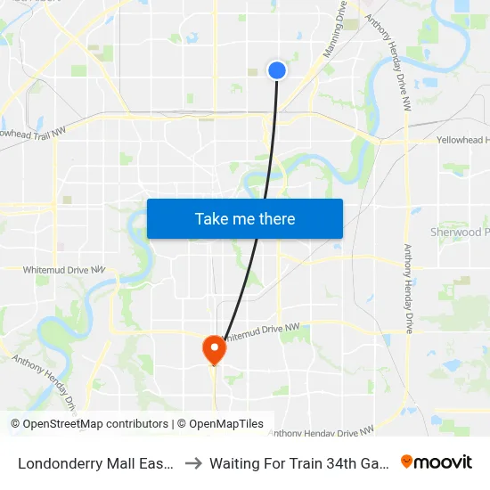 Londonderry Mall East Entrance to Waiting For Train 34th Gateway Blvd. map
