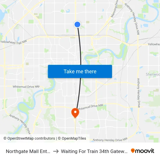 Northgate Mall Entrance to Waiting For Train 34th Gateway Blvd. map