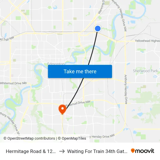 Hermitage Road & 128 Avenue to Waiting For Train 34th Gateway Blvd. map