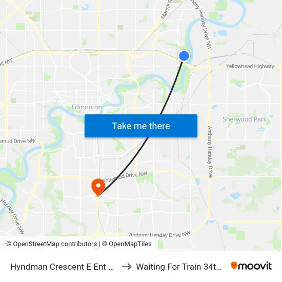 Hyndman Crescent E Ent & Hermitage Road to Waiting For Train 34th Gateway Blvd. map