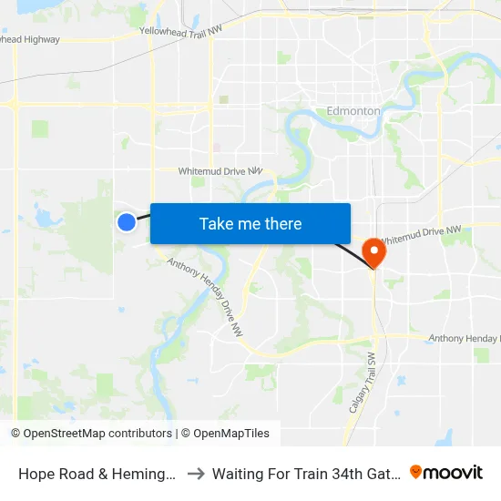Hope Road & Hemingway Road to Waiting For Train 34th Gateway Blvd. map