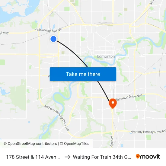 178 Street & 114 Avenue Nearside to Waiting For Train 34th Gateway Blvd. map