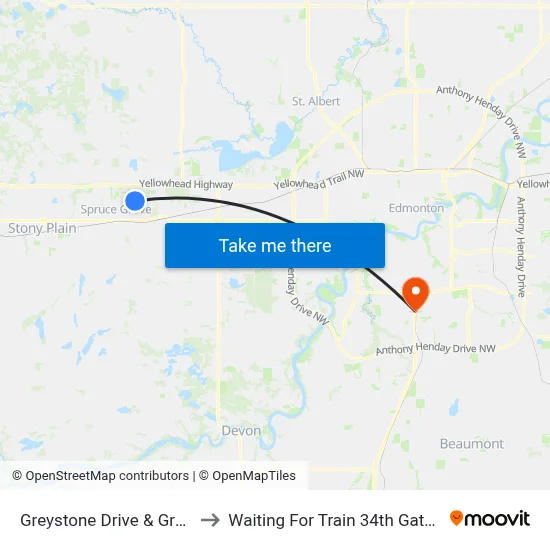 Greystone Drive & Grove Drive to Waiting For Train 34th Gateway Blvd. map