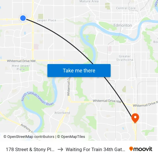 178 Street & Stony Plain Road to Waiting For Train 34th Gateway Blvd. map