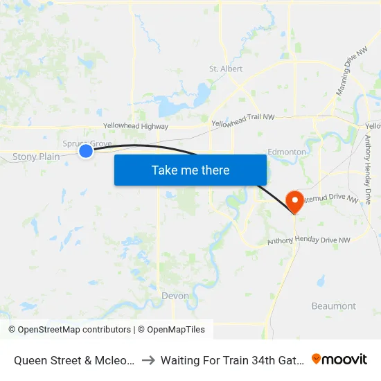 Queen Street & Mcleod Avenue to Waiting For Train 34th Gateway Blvd. map
