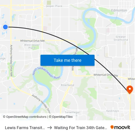 Lewis Farms Transit Centre to Waiting For Train 34th Gateway Blvd. map