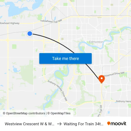 Westview Crescent W & Westview Boulevard to Waiting For Train 34th Gateway Blvd. map