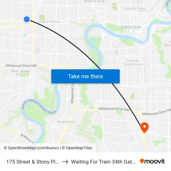 175 Street & Stony Plain Road to Waiting For Train 34th Gateway Blvd. map