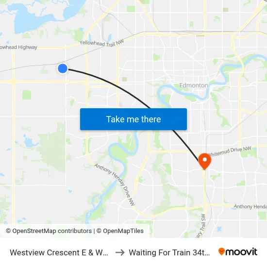 Westview Crescent E & Westview Boulevard to Waiting For Train 34th Gateway Blvd. map