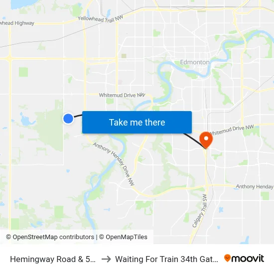 Hemingway Road & 57 Avenue to Waiting For Train 34th Gateway Blvd. map