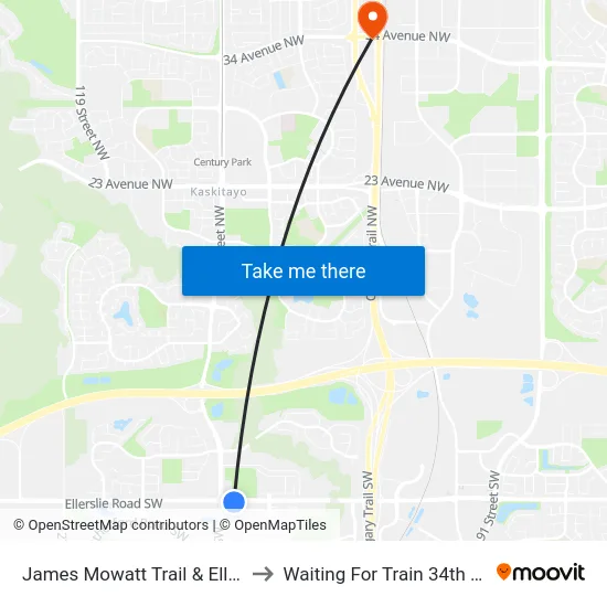James Mowatt Trail & Ellerslie Road SW to Waiting For Train 34th Gateway Blvd. map