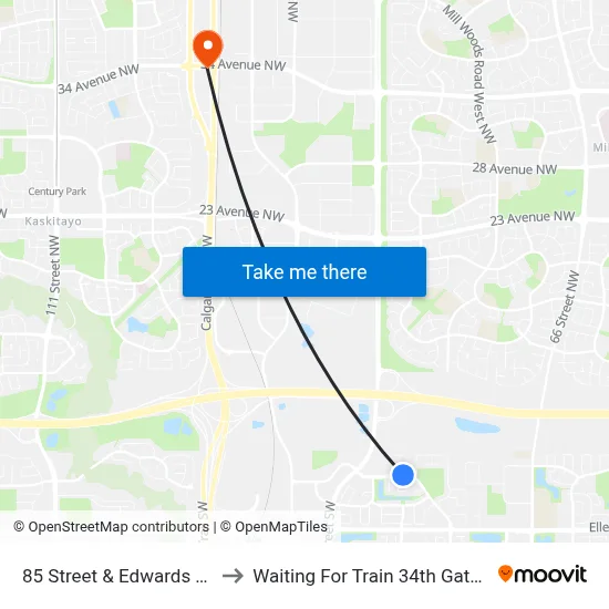 85 Street & Edwards Drive SW to Waiting For Train 34th Gateway Blvd. map