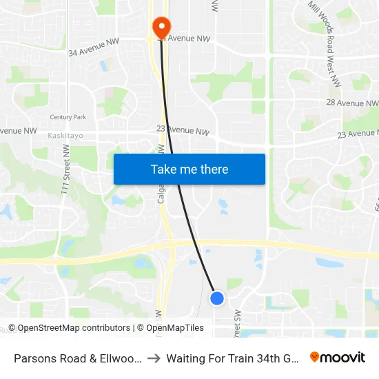 Parsons Road & Ellwood Drive SW to Waiting For Train 34th Gateway Blvd. map