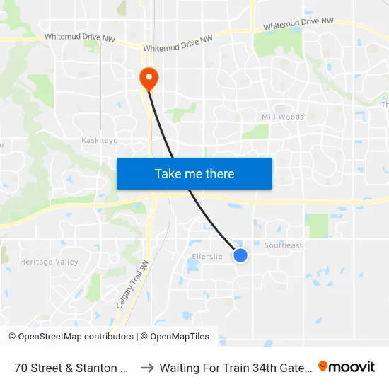 70 Street & Stanton Drive SW to Waiting For Train 34th Gateway Blvd. map