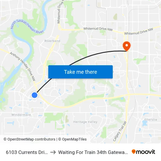 6103 Currents Drive E to Waiting For Train 34th Gateway Blvd. map