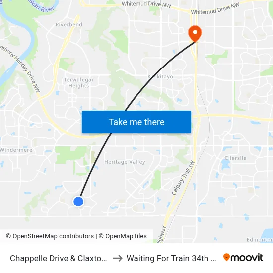 Chappelle Drive & Claxton Crescent SW to Waiting For Train 34th Gateway Blvd. map