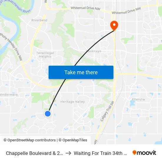 Chappelle Boulevard & 28 Avenue SW to Waiting For Train 34th Gateway Blvd. map