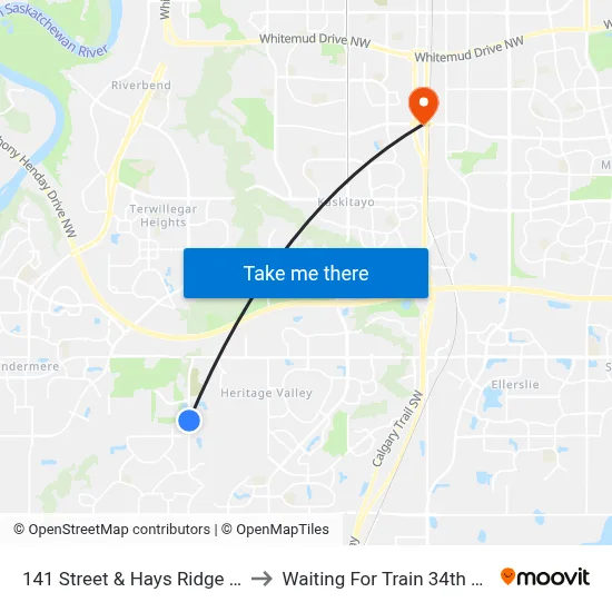 141 Street & Hays Ridge Boulevard SW to Waiting For Train 34th Gateway Blvd. map