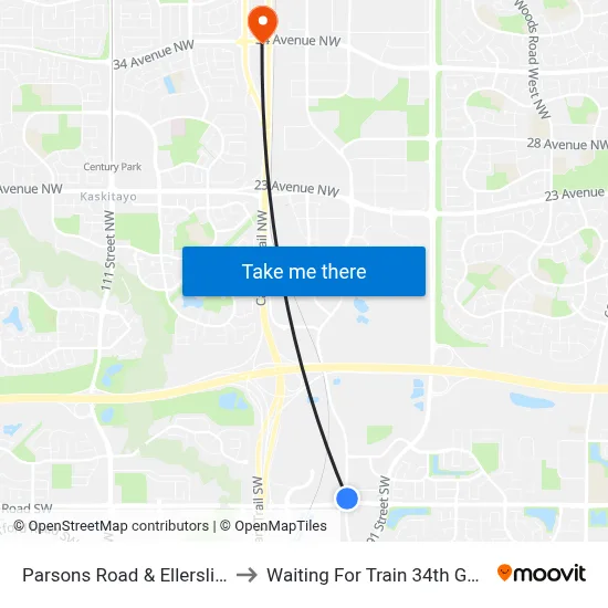Parsons Road & Ellerslie Road SW to Waiting For Train 34th Gateway Blvd. map