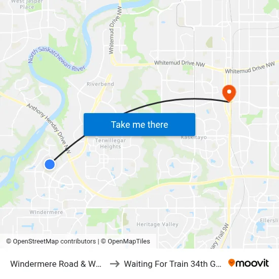 Windermere Road & Whitelaw Lane to Waiting For Train 34th Gateway Blvd. map