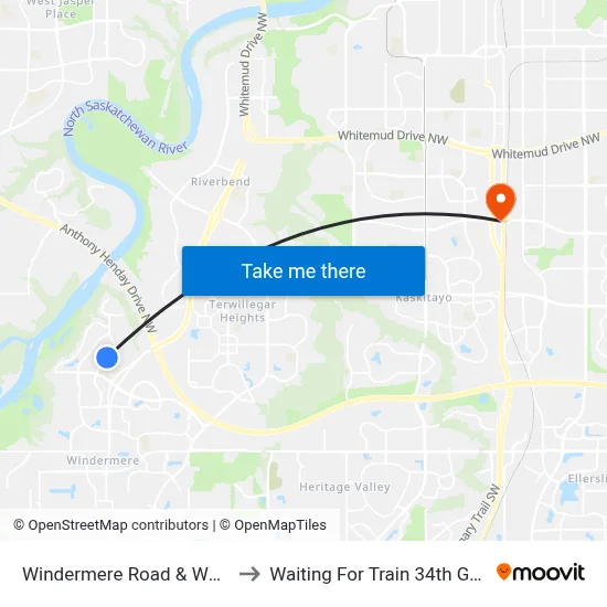 Windermere Road & Whitelaw Lane to Waiting For Train 34th Gateway Blvd. map