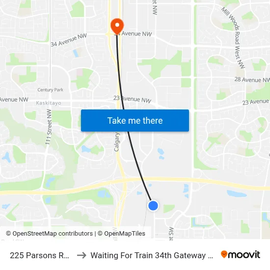 225 Parsons Road to Waiting For Train 34th Gateway Blvd. map