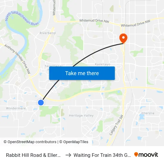 Rabbit Hill Road & Ellerslie Road SW to Waiting For Train 34th Gateway Blvd. map