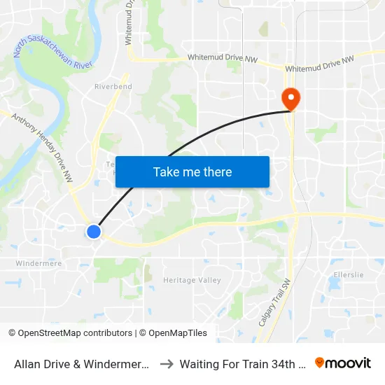 Allan Drive & Windermere Boulevard SW to Waiting For Train 34th Gateway Blvd. map