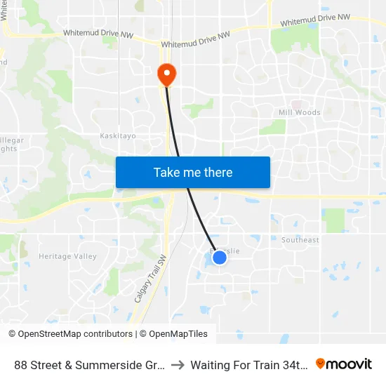 88 Street & Summerside Grande Boulevard SW to Waiting For Train 34th Gateway Blvd. map
