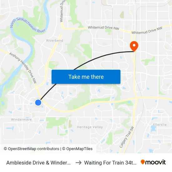 Ambleside Drive & Windermere Boulevard SW to Waiting For Train 34th Gateway Blvd. map