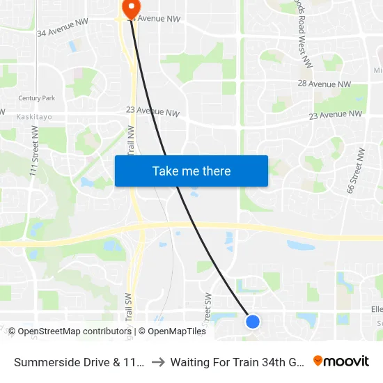 Summerside Drive & 11 Avenue SW to Waiting For Train 34th Gateway Blvd. map