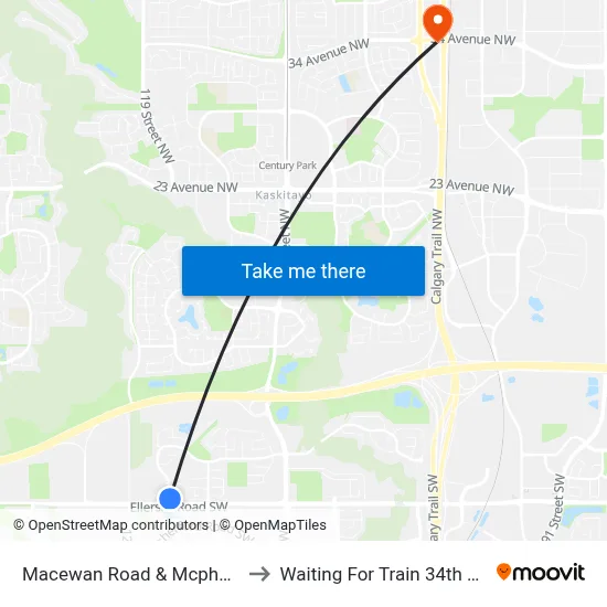 Macewan Road & Mcphadden Way SW to Waiting For Train 34th Gateway Blvd. map