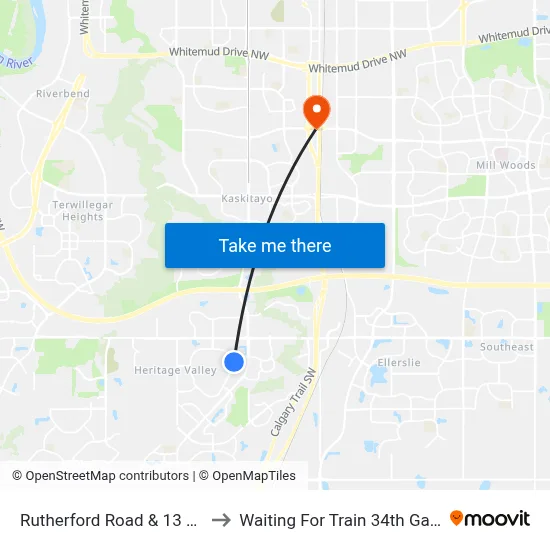 Rutherford Road & 13 Avenue SW to Waiting For Train 34th Gateway Blvd. map