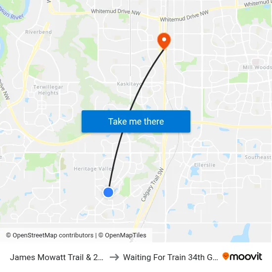 James Mowatt Trail & 22 Avenue SW to Waiting For Train 34th Gateway Blvd. map