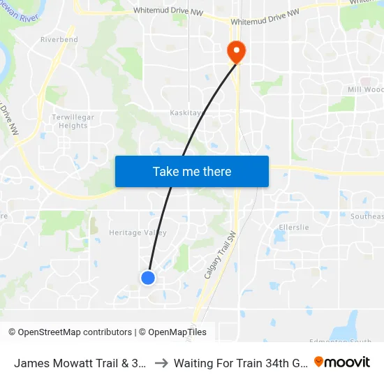 James Mowatt Trail & 30 Avenue SW to Waiting For Train 34th Gateway Blvd. map