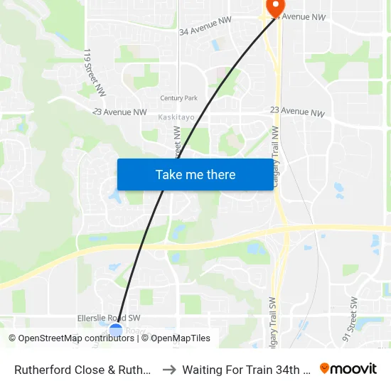 Rutherford Close & Rutherford Road SW to Waiting For Train 34th Gateway Blvd. map