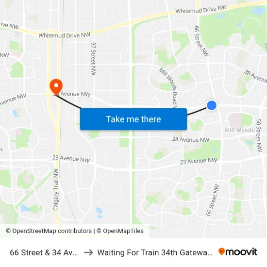66 Street & 34 Avenue to Waiting For Train 34th Gateway Blvd. map