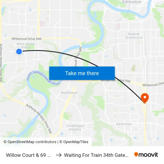 Willow Court & 69 Avenue to Waiting For Train 34th Gateway Blvd. map