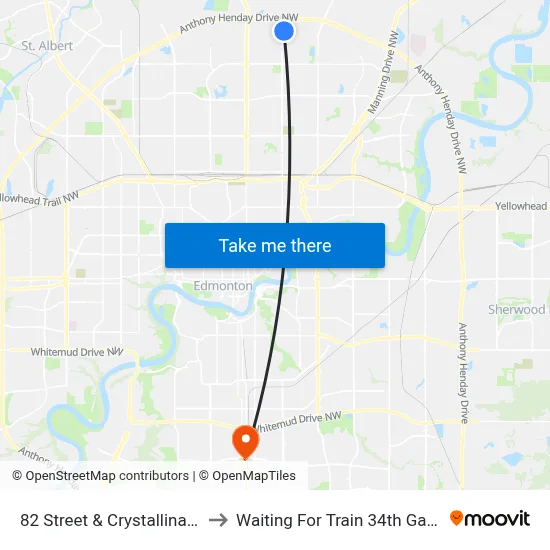 82 Street & Crystallina Nera Way to Waiting For Train 34th Gateway Blvd. map