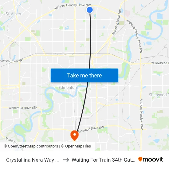 Crystallina Nera Way & 178 Ave to Waiting For Train 34th Gateway Blvd. map