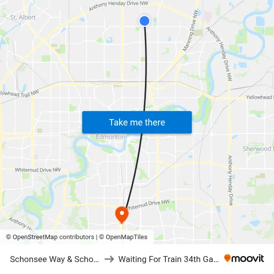 Schonsee Way & Schonsee Drvie to Waiting For Train 34th Gateway Blvd. map