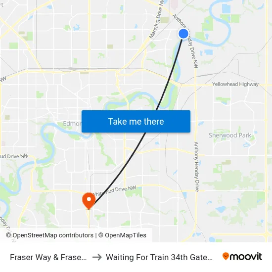 Fraser Way & Fraser Vista to Waiting For Train 34th Gateway Blvd. map